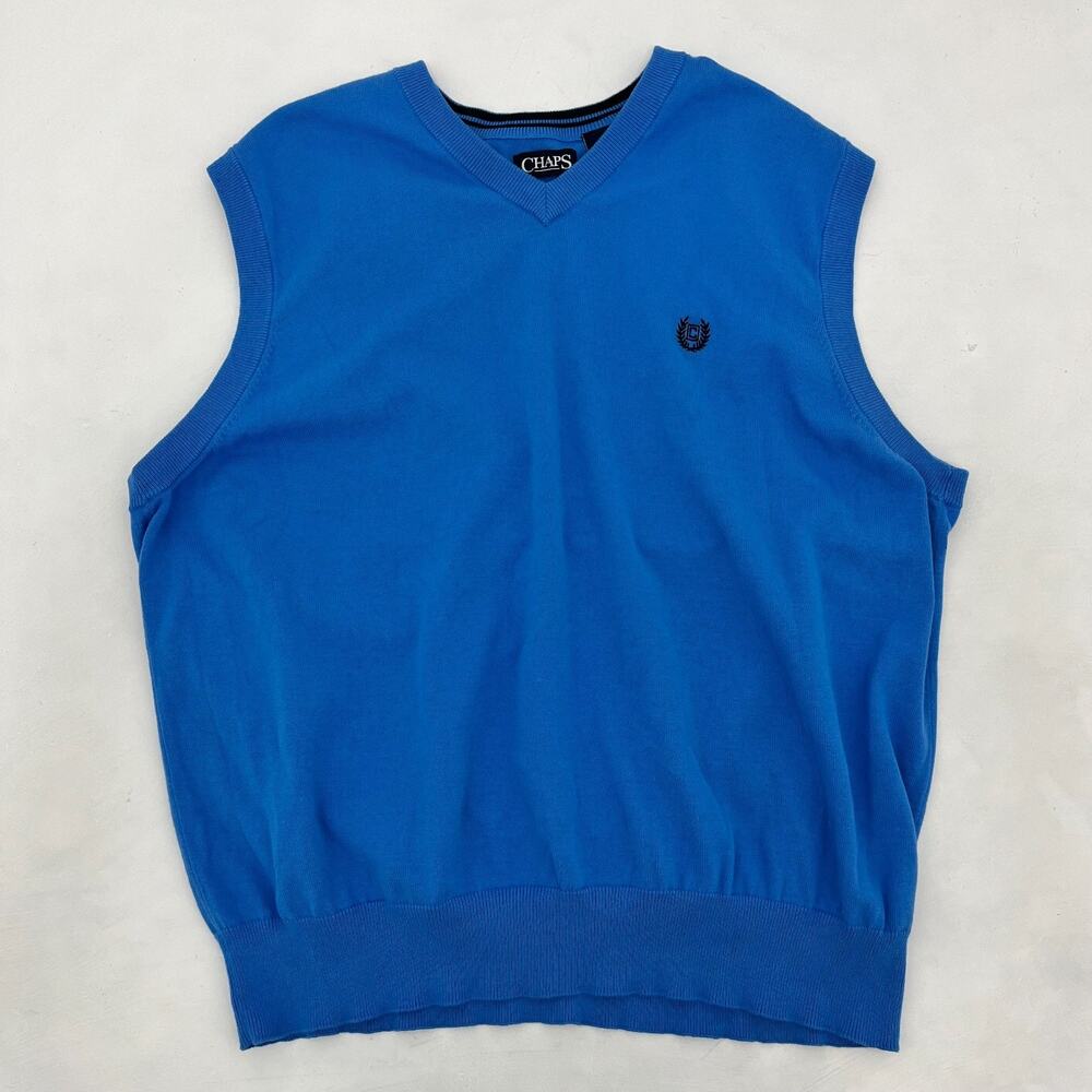 Chaps Mens 2XB Pullover Sweater‎ Vest Blue V-Neck Knit Golf Performance Preppy